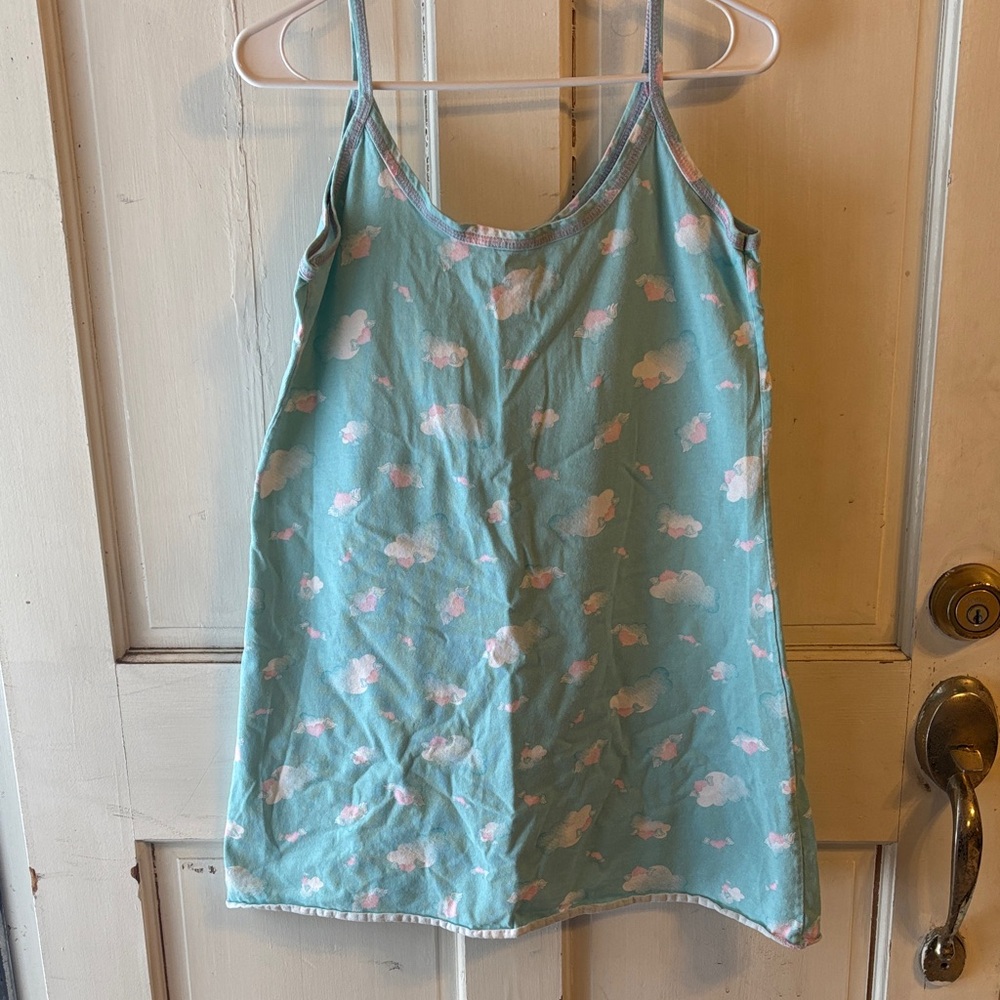 Flying Hearts and Clouds Women's Pajama Dress - Blue and Pink